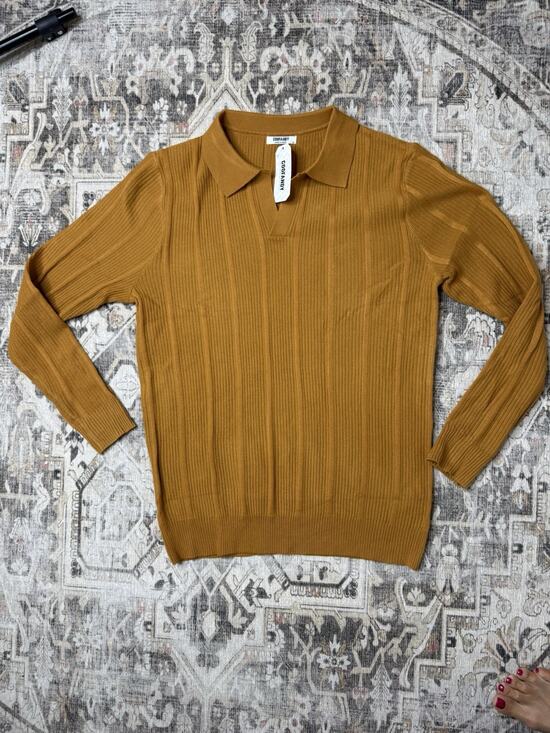 Coofandy Other - NWT Coofandy Men's Long Sleeve Polo Ribbed Knit Shirt Sz M Burnt Orange Fall